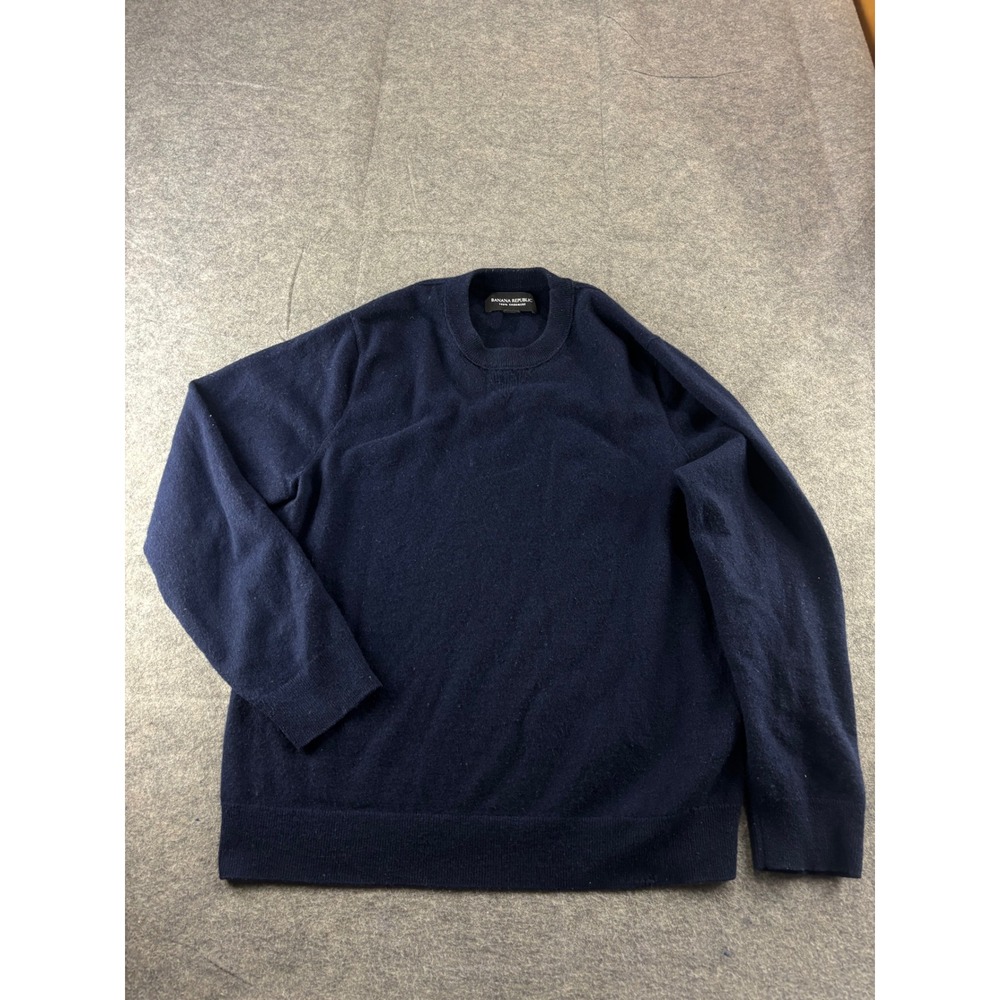Banana Republic Mens Navy Blue 100% Cashmere Crewneck Sweater L Prep Old Money